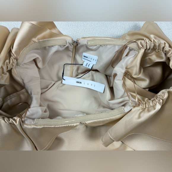 ASOS Off-Shoulder Gold Mini Dress US Size 6 - Picture 9 of 13